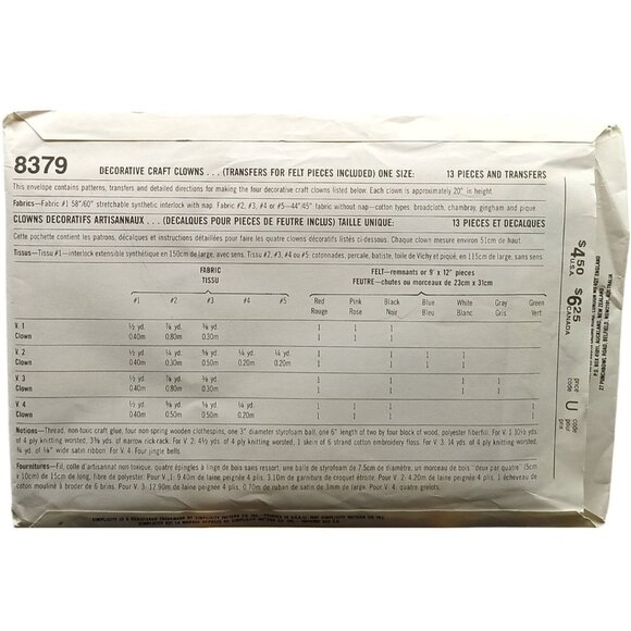 Simplicity Crafts 8379 Sewing Pattern Decorative Clown Costumes One Size Vintage - Picture 2 of 2